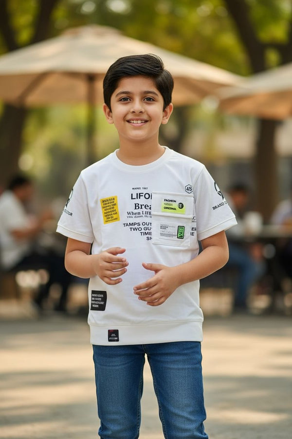 White Graphic T-Shirt with Pocket – Party Street Style Tee