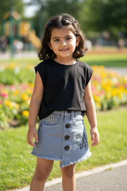 Grey Denim Button-Front Skirt – Frayed Hem Street Style Skirt