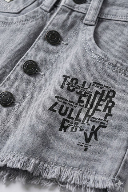 Grey Denim Button-Front Skirt – Frayed Hem Street Style Skirt