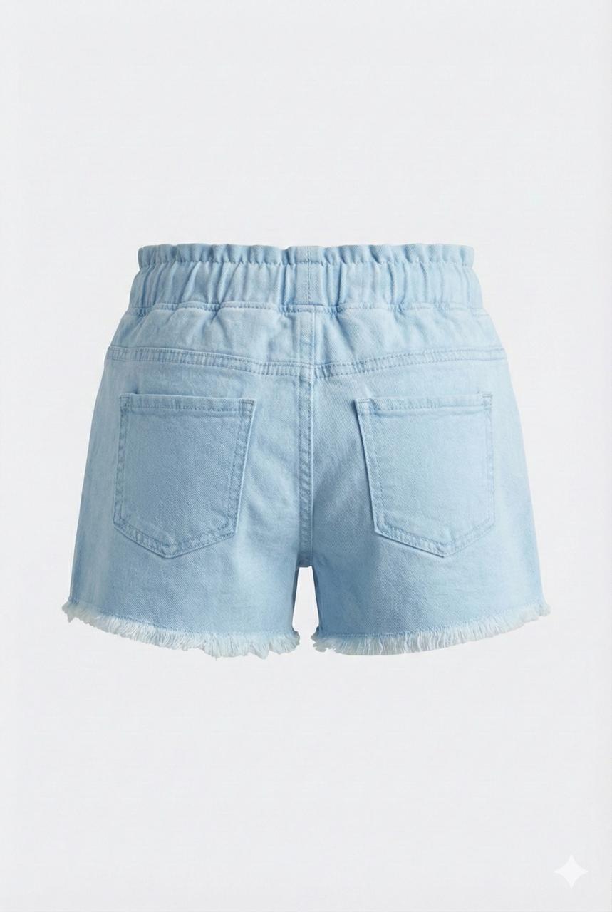 Light Blue Soft Denim Drawstring Shorts – Stretch Summer Shorts