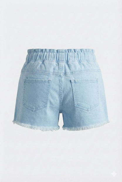 Light Blue Soft Denim Drawstring Shorts – Stretch Summer Shorts