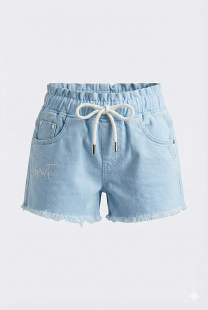 Light Blue Soft Denim Drawstring Shorts – Stretch Summer Shorts