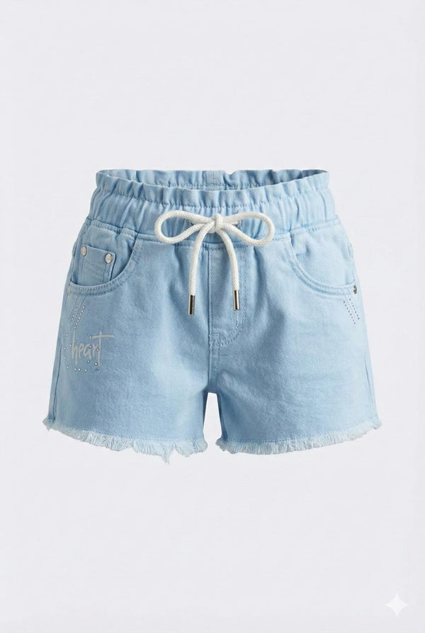 Light Blue Soft Denim Drawstring Shorts – Stretch Summer Shorts