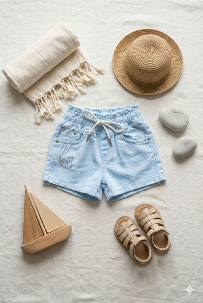 Light Blue Soft Denim Drawstring Shorts – Stretch Summer Shorts