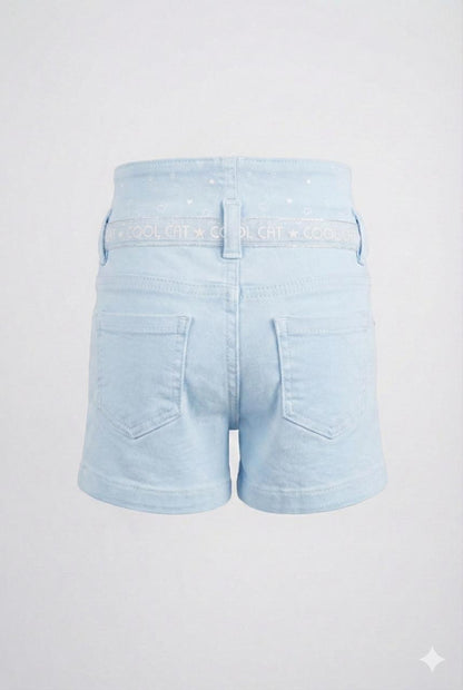 Magic Unicorn Denim Shorts with Belt & Charm – Pastel Blue