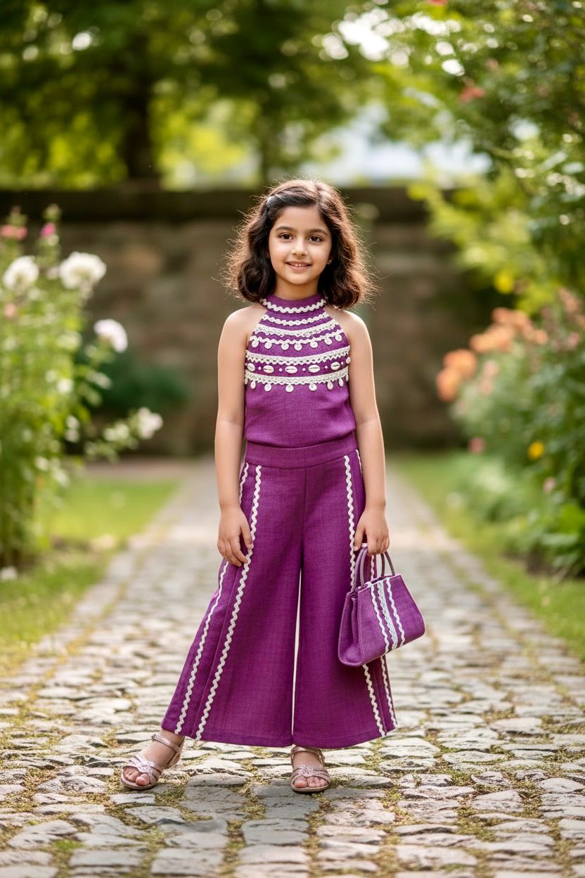 Purple Indo-Western Co-Ord Set with Palazzo & Matching Bag – Premium Festive Collection