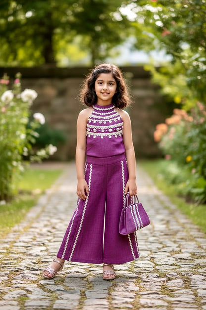 Purple Indo-Western Co-Ord Set with Palazzo & Matching Bag – Premium Festive Collection