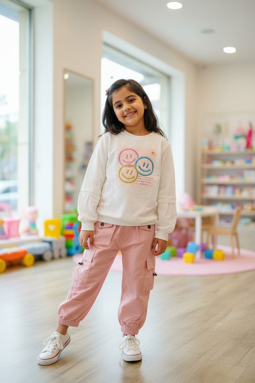 White Lightweight Smiley Print Sweatshirt – Thin Premium Layer