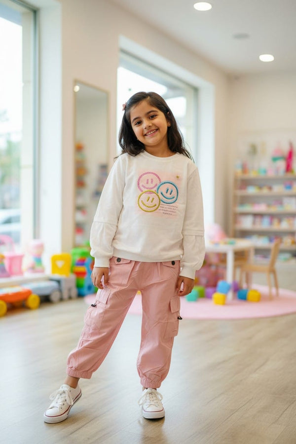 White Lightweight Smiley Print Sweatshirt – Thin Premium Layer