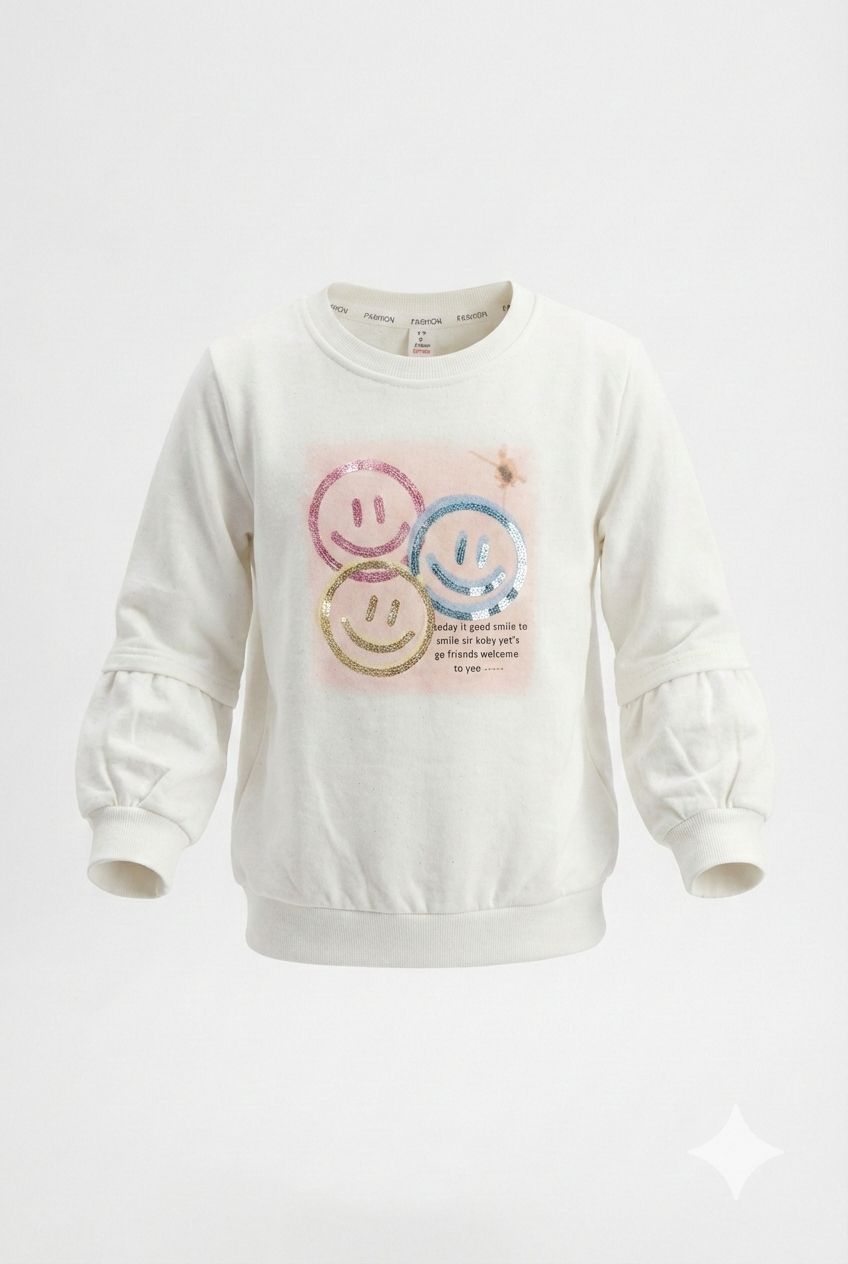 White Lightweight Smiley Print Sweatshirt – Thin Premium Layer