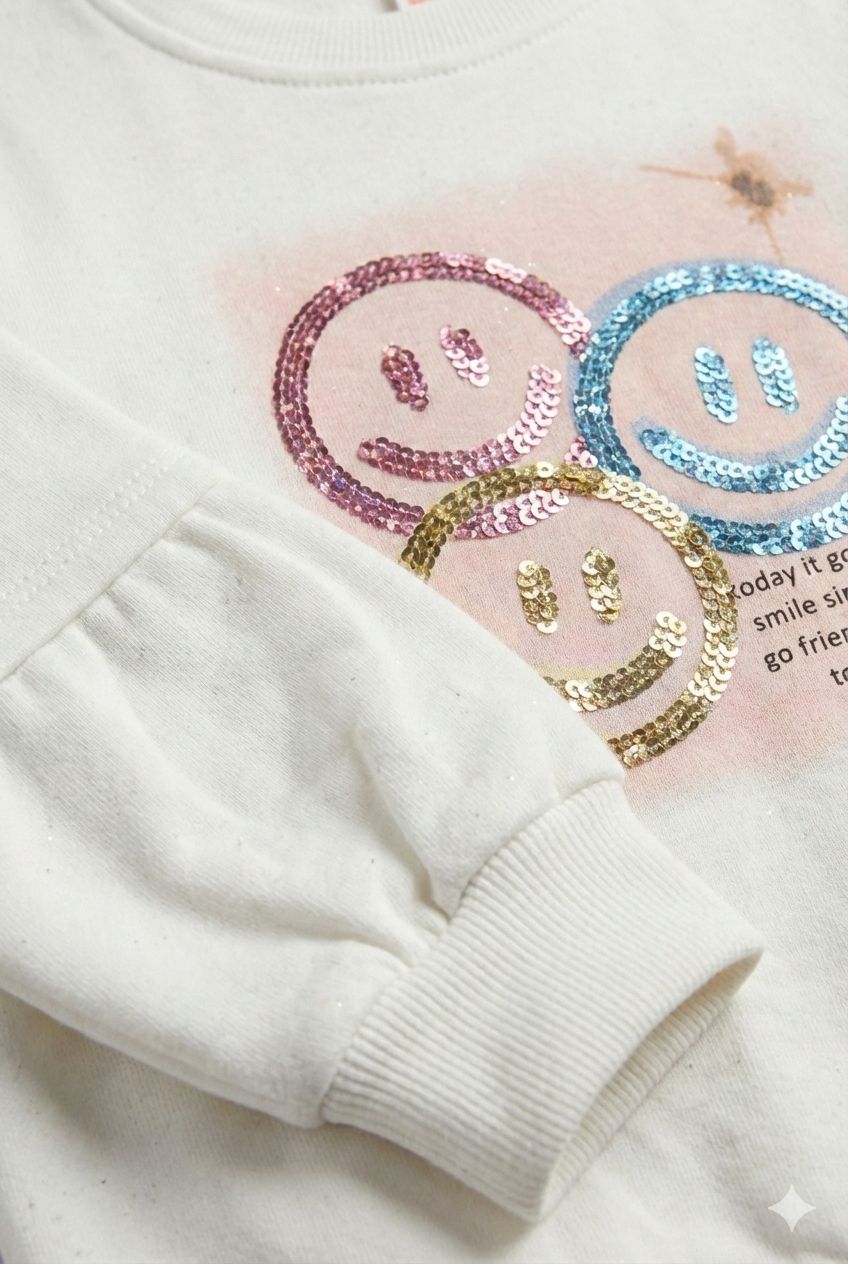 White Lightweight Smiley Print Sweatshirt – Thin Premium Layer