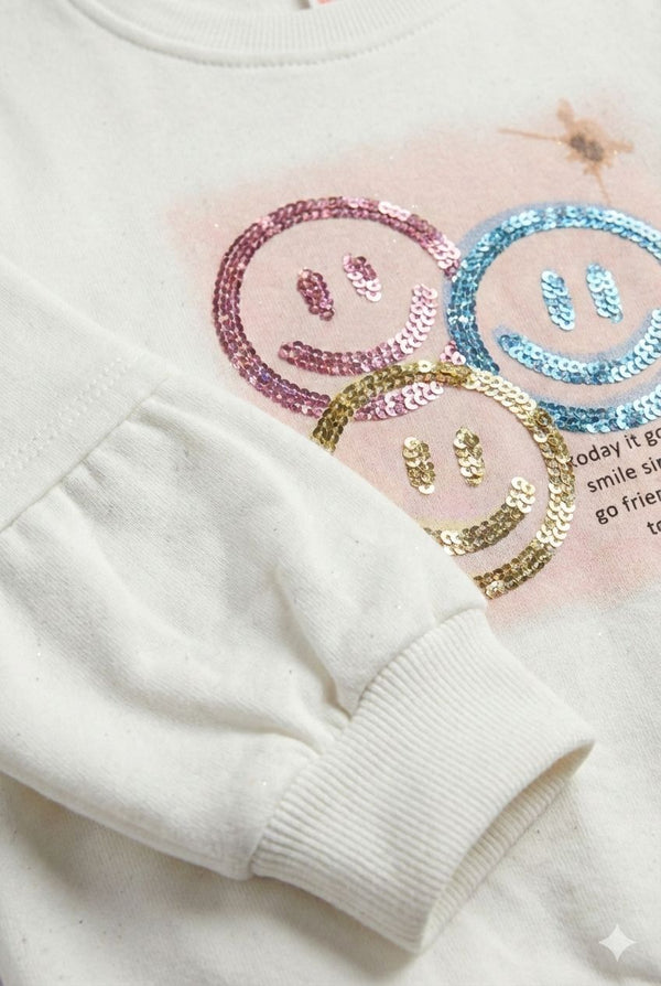 White Lightweight Smiley Print Sweatshirt – Thin Premium Layer