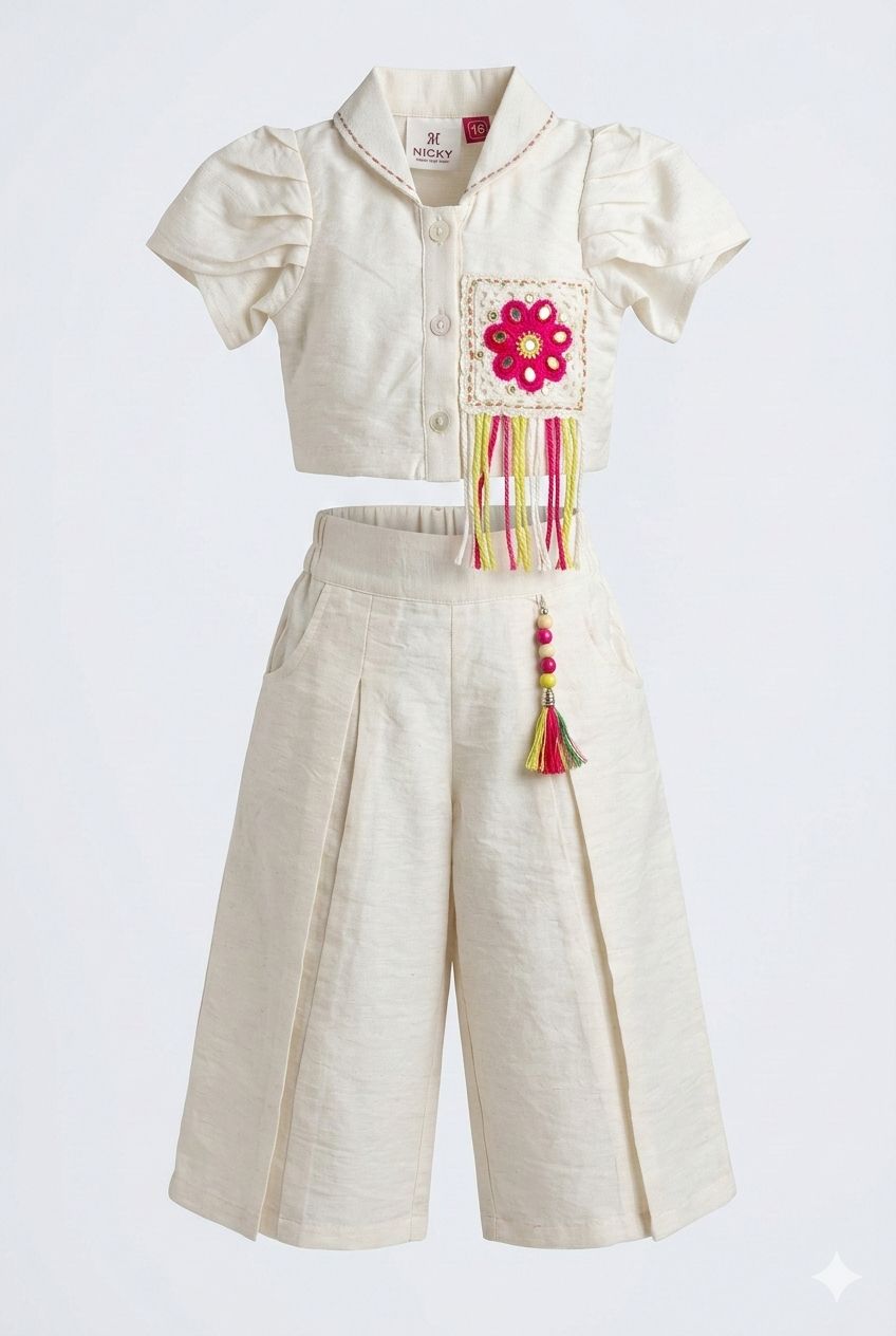 Beige Embroidered Ethnic Co-Ord Set with Palazzo – Premium Festive Wear