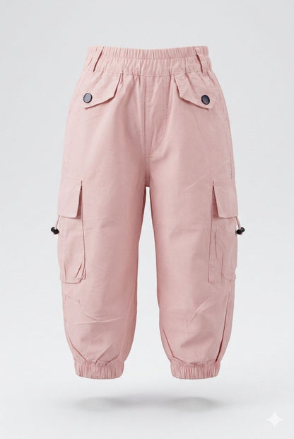 Premium Cotton Cargo Joggers – Pastel Pink Utility Style