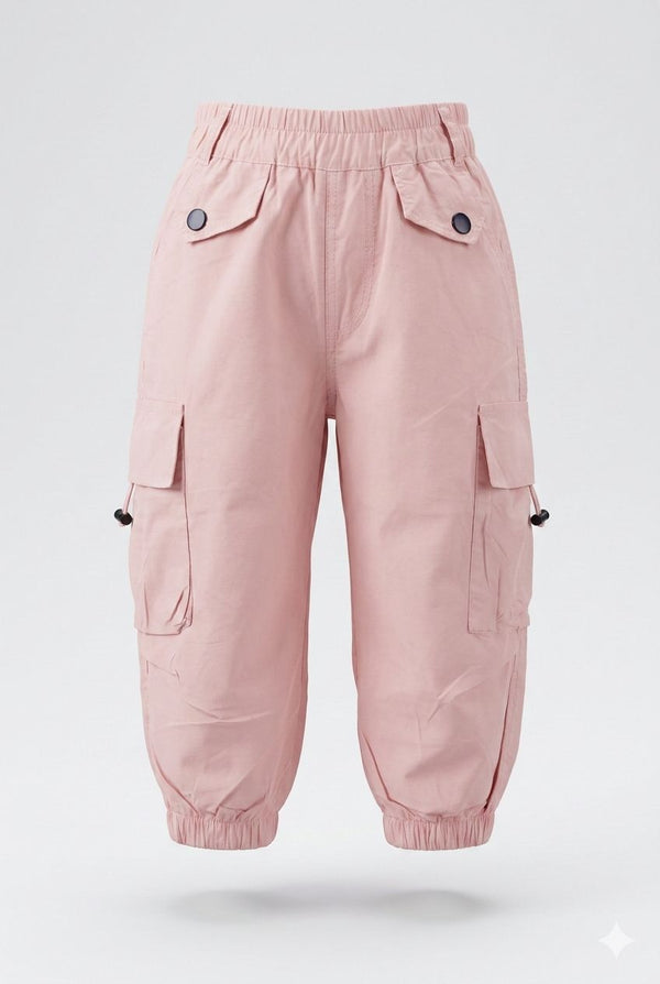 Premium Cotton Cargo Joggers – Pastel Pink Utility Style
