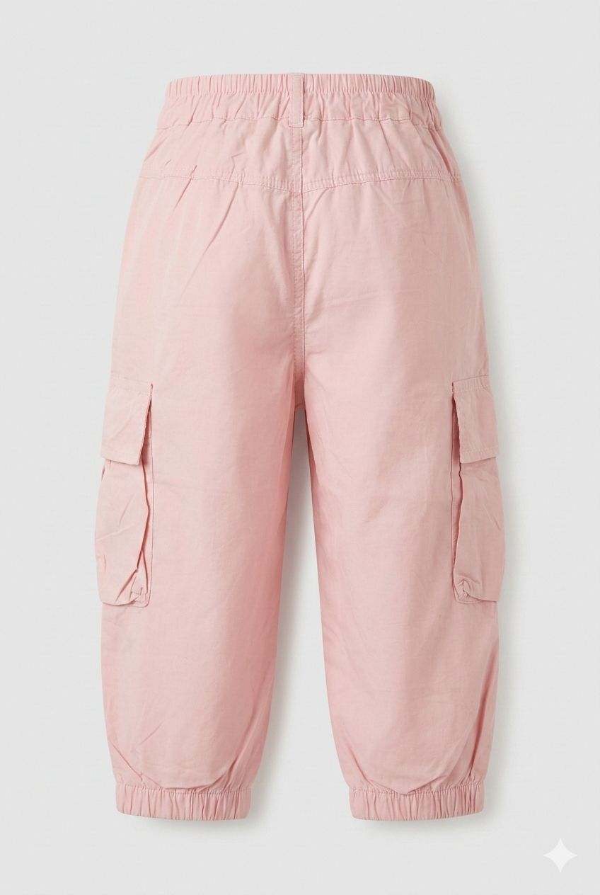 Premium Cotton Cargo Joggers – Pastel Pink Utility Style