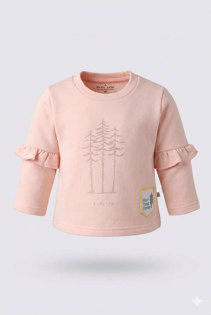 Pastel Pink Lightweight Sweatshirt – Soft Ruffle Sleeve Winter Baby Girl Top
