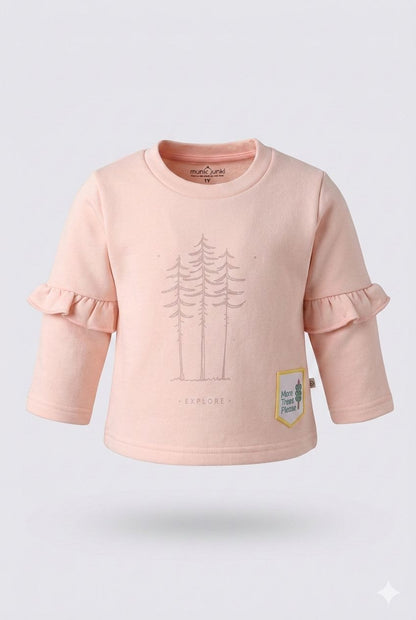 Pastel Pink Lightweight Sweatshirt – Soft Ruffle Sleeve Winter Baby Girl Top
