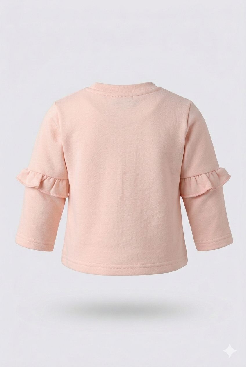 Pastel Pink Lightweight Sweatshirt – Soft Ruffle Sleeve Winter Baby Girl Top