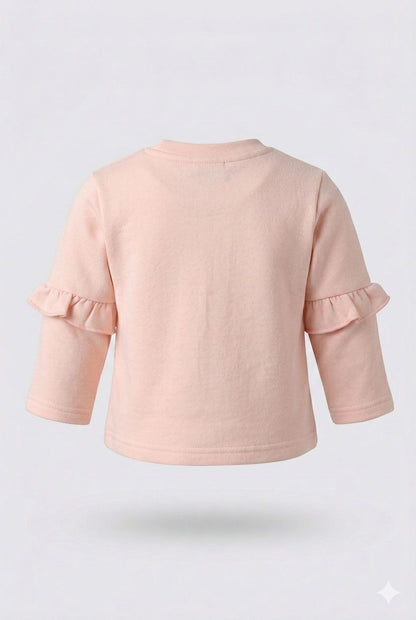 Pastel Pink Lightweight Sweatshirt – Soft Ruffle Sleeve Winter Baby Girl Top