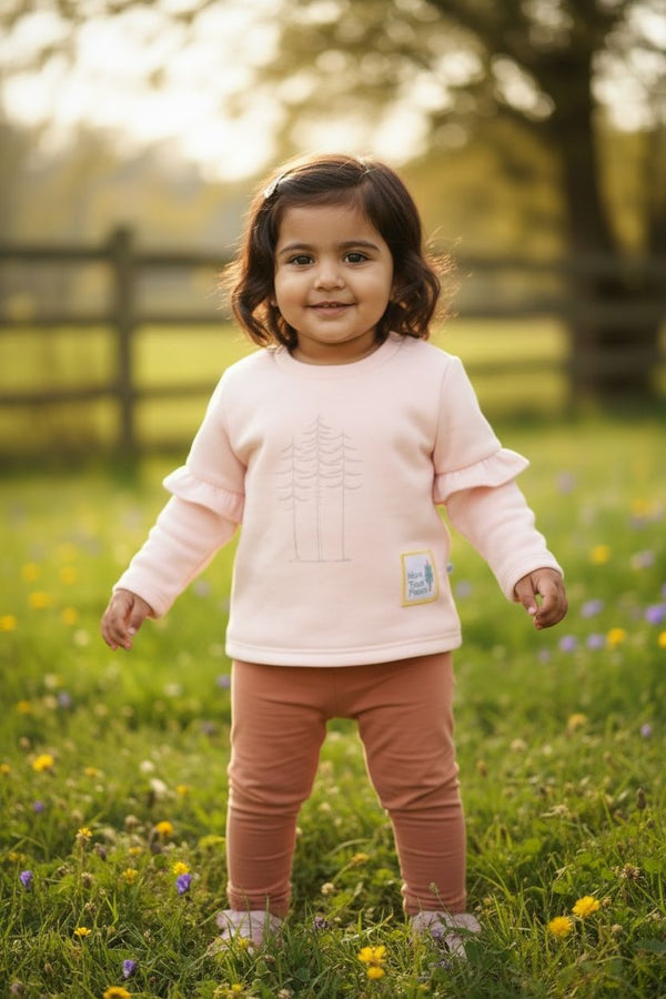 Pastel Pink Lightweight Sweatshirt – Soft Ruffle Sleeve Winter Baby Girl Top