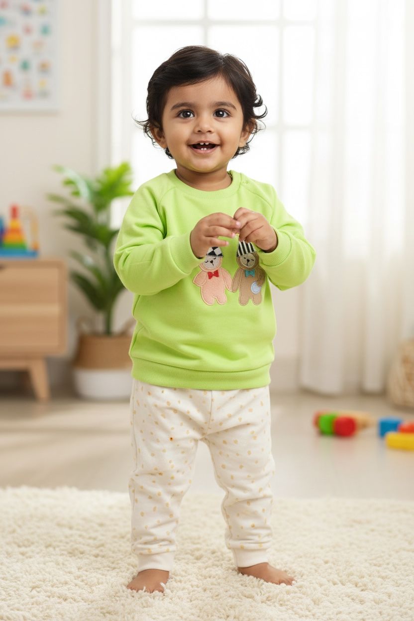 Lime Baby Thick Winter Sweatshirt & Pant Set – Warm Fleece Co-Ord