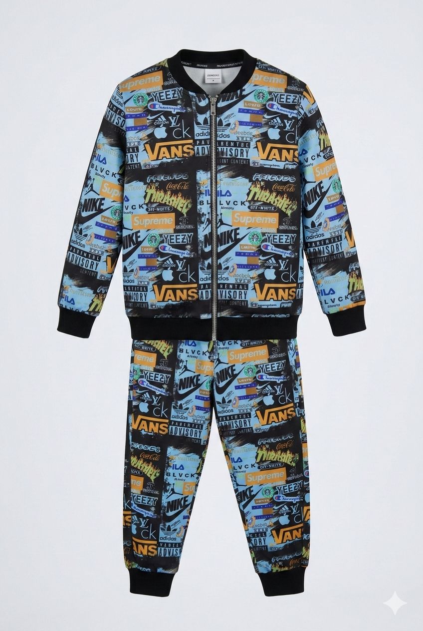 Blue Printed Winter Tracksuit Set – Zipper Jacket & Jogger Co-Ord