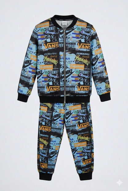 Blue Printed Winter Tracksuit Set – Zipper Jacket & Jogger Co-Ord