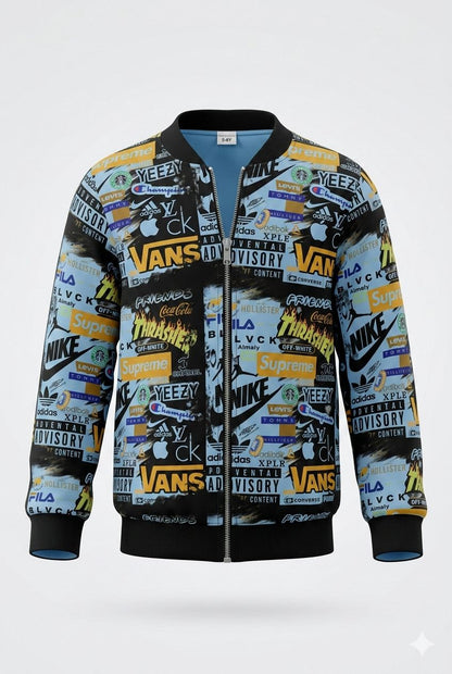 Blue Printed Winter Tracksuit Set – Zipper Jacket & Jogger Co-Ord