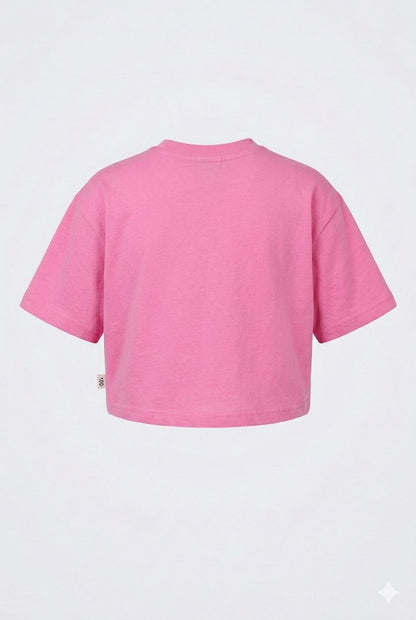 Pink Oversized Bunny Graphic Crop Top – Patchwork Specs Design