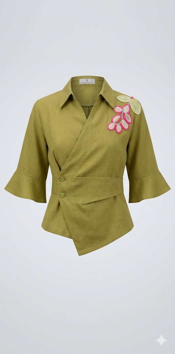 Olive Green Pure Cotton Designer Wrap Top – Stylish Boutique Wear | Devils n Dolls