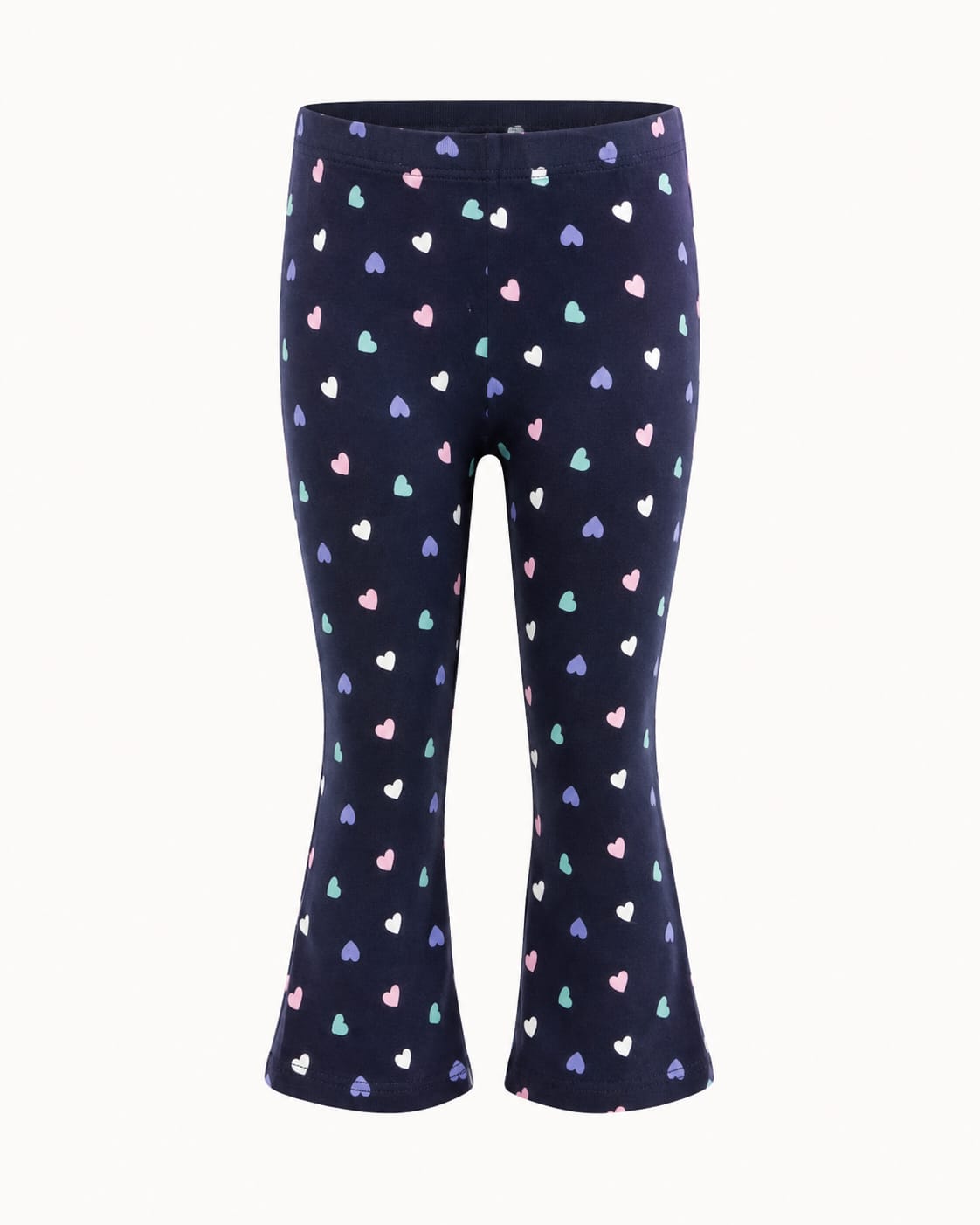 Navy Heart Print Flared Leggings
