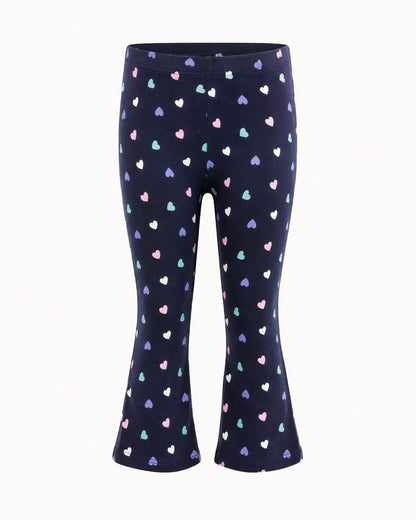 Navy Heart Print Flared Leggings