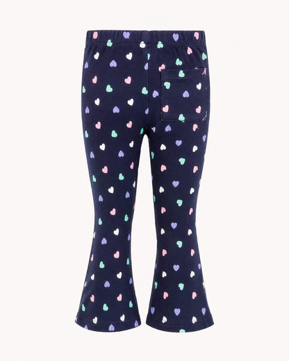Navy Heart Print Flared Leggings