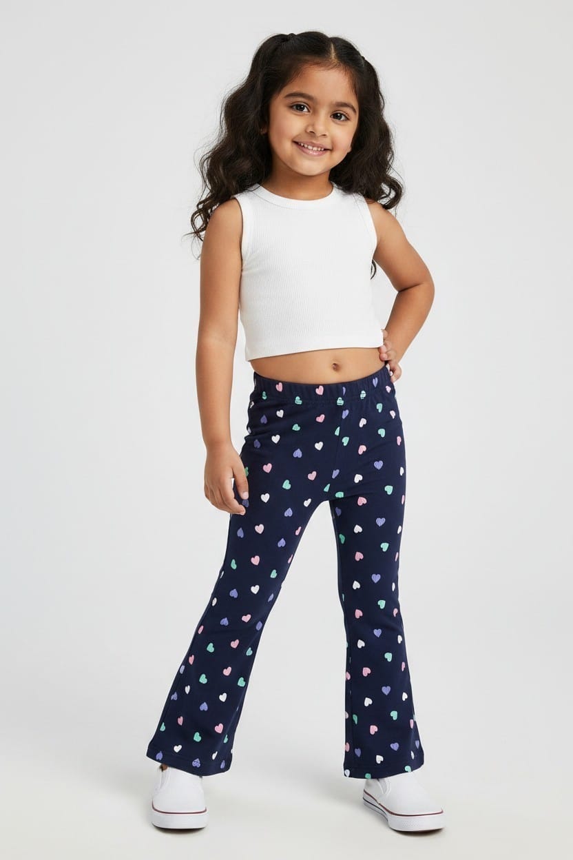 Navy Heart Print Flared Leggings