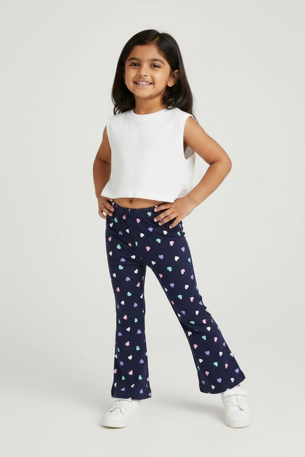 Navy Heart Print Flared Leggings