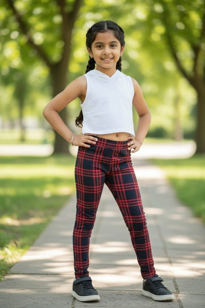 Red & Navy Check Leggings