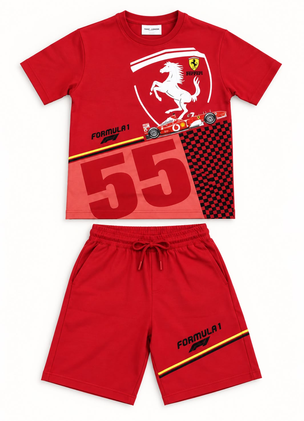 Ferrari Racing Printed T-Shirt & Shorts Set – Red