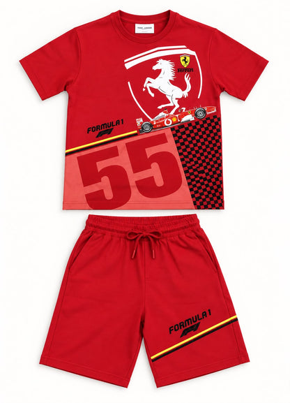 Ferrari Racing Printed T-Shirt & Shorts Set – Red