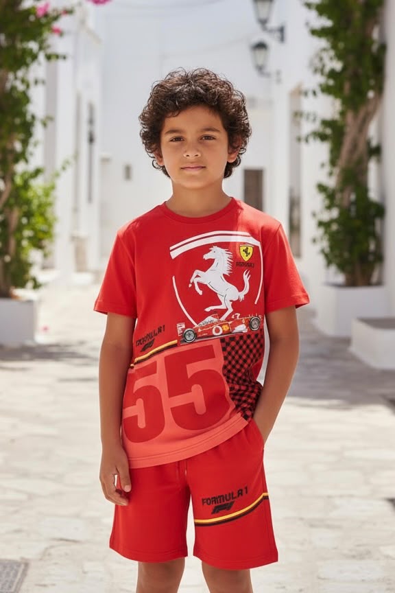 Ferrari Racing Printed T-Shirt & Shorts Set – Red