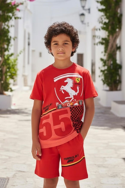 Ferrari Racing Printed T-Shirt & Shorts Set – Red