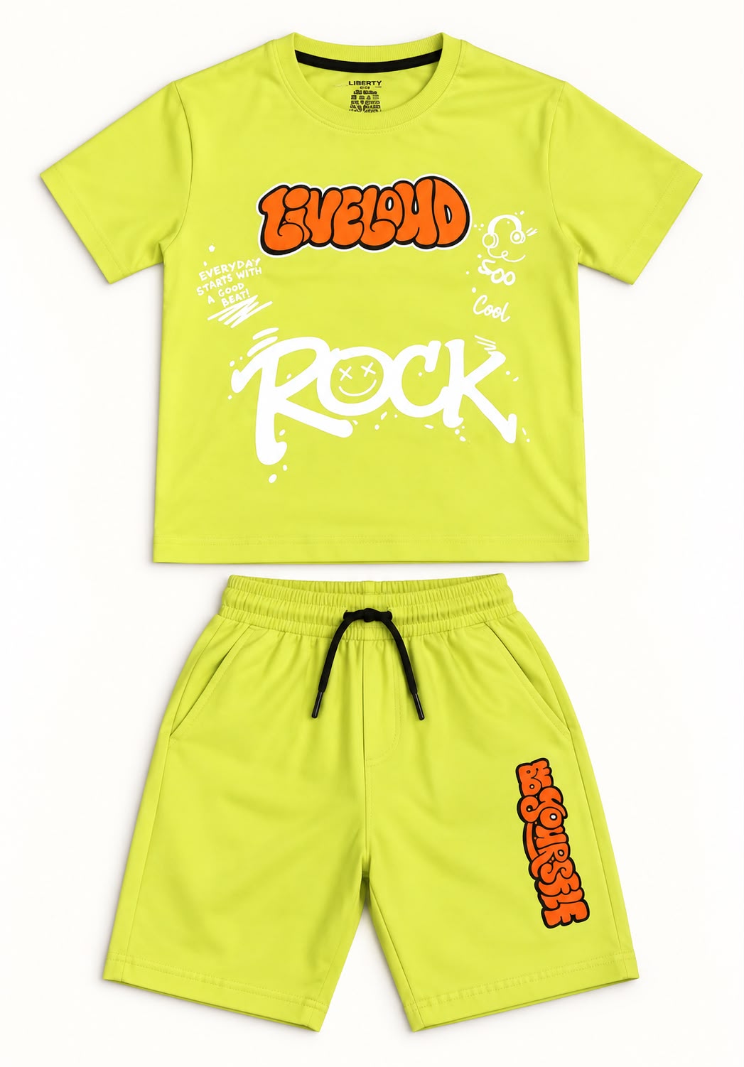 Lime Green Boys Rockstar Printed T-Shirt & Shorts Set