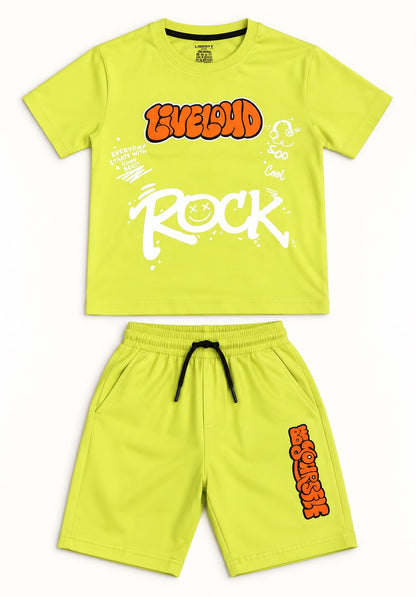 Lime Green Boys Rockstar Printed T-Shirt & Shorts Set