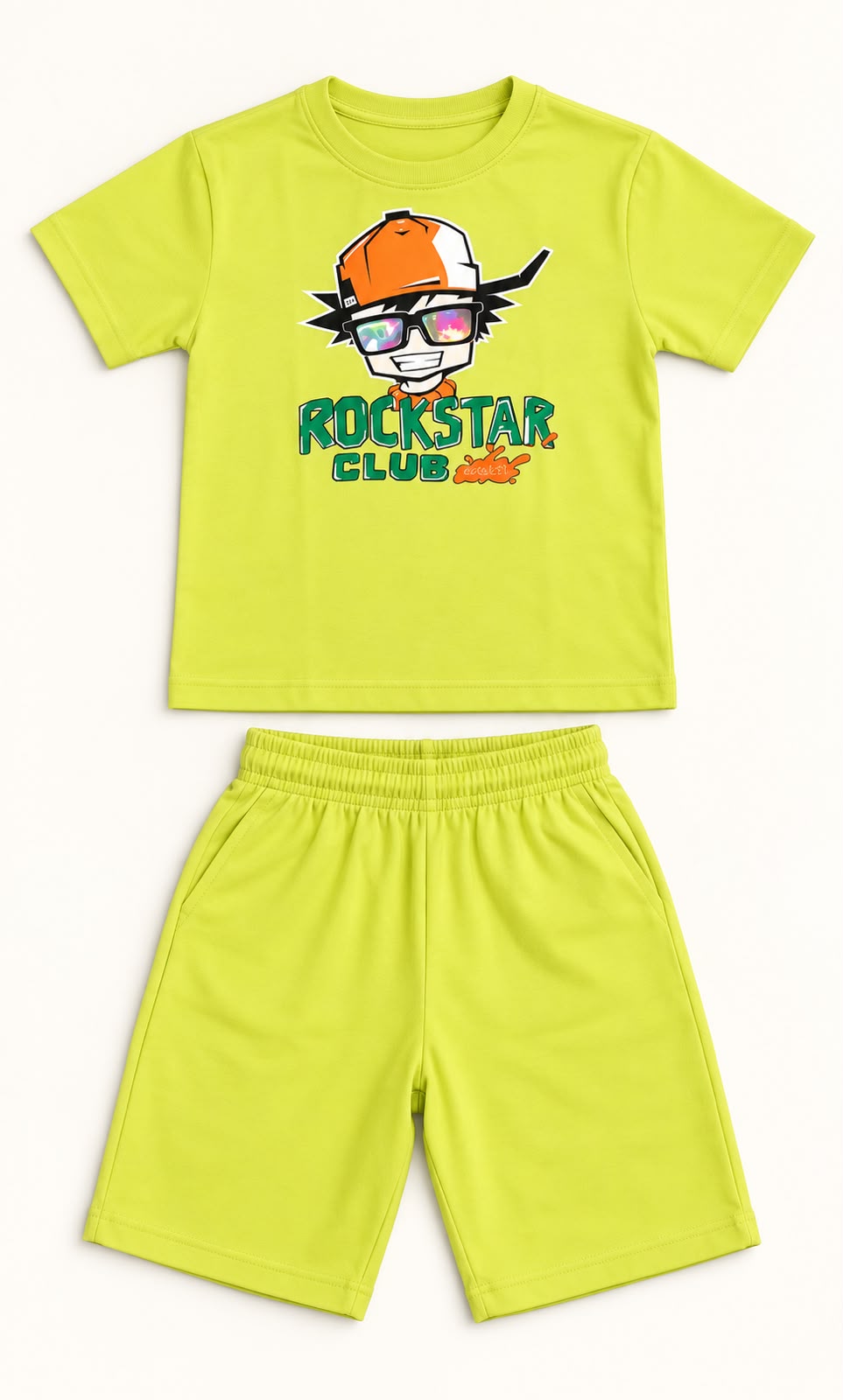 Lime Green Boys Rockstar Printed T-Shirt & Shorts Set