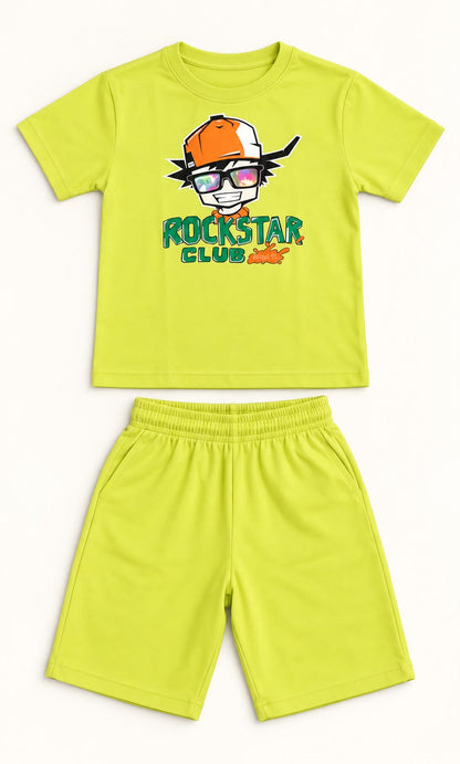 Lime Green Boys Rockstar Printed T-Shirt & Shorts Set