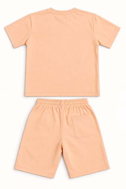 Peach Graphic Print T-Shirt & Shorts Set for Boys