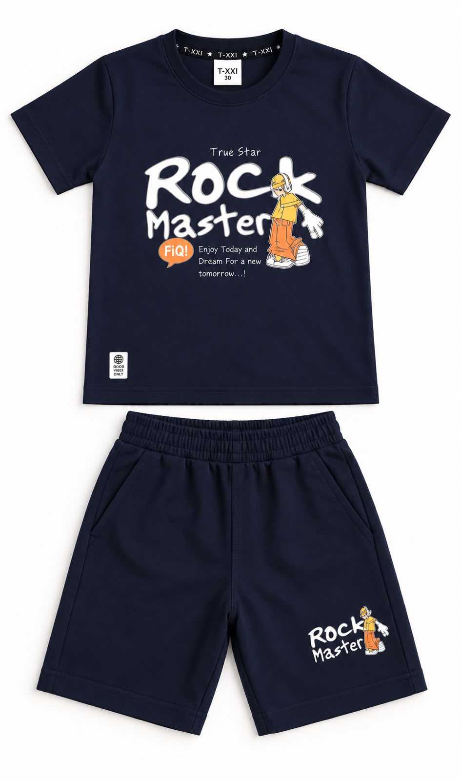 💙 Navy Blue Rock Master T-Shirt & Shorts Co-ord Set