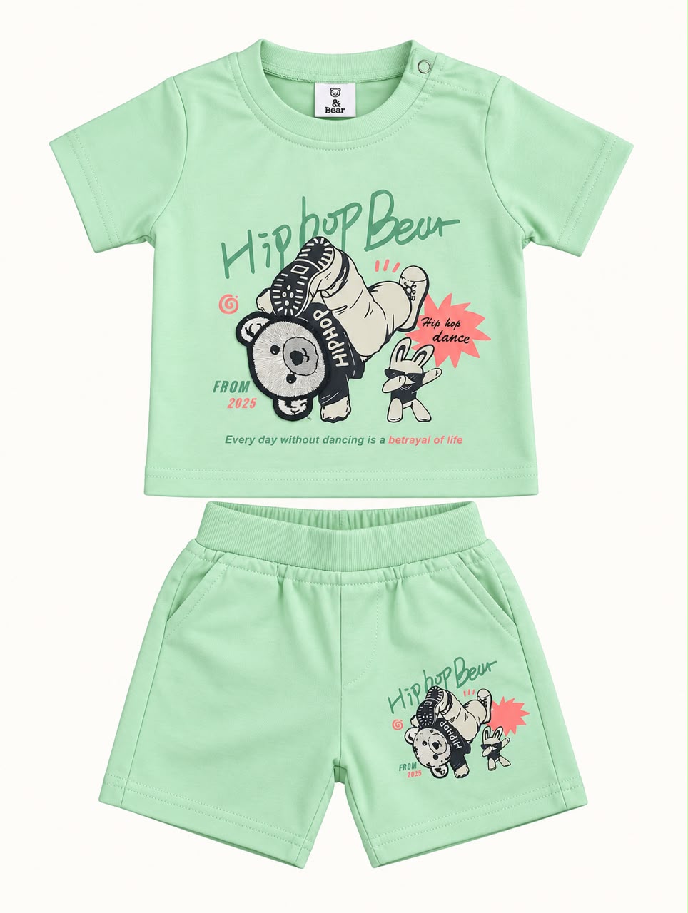🐼 Mint Green Panda Patchwork T-Shirt & Shorts Set