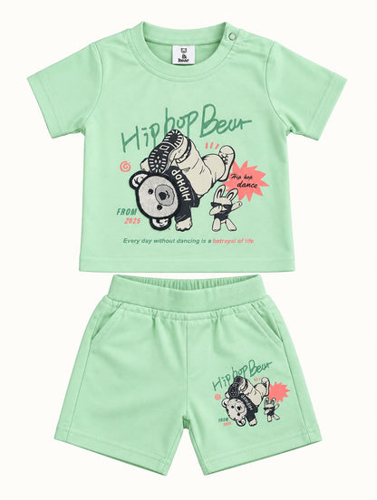 🐼 Mint Green Panda Patchwork T-Shirt & Shorts Set