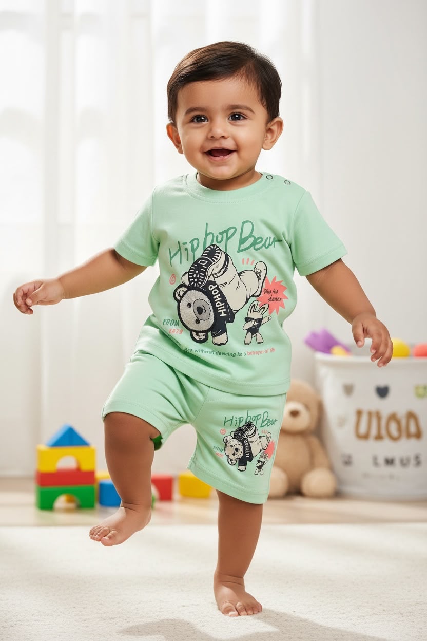 🐼 Mint Green Panda Patchwork T-Shirt & Shorts Set
